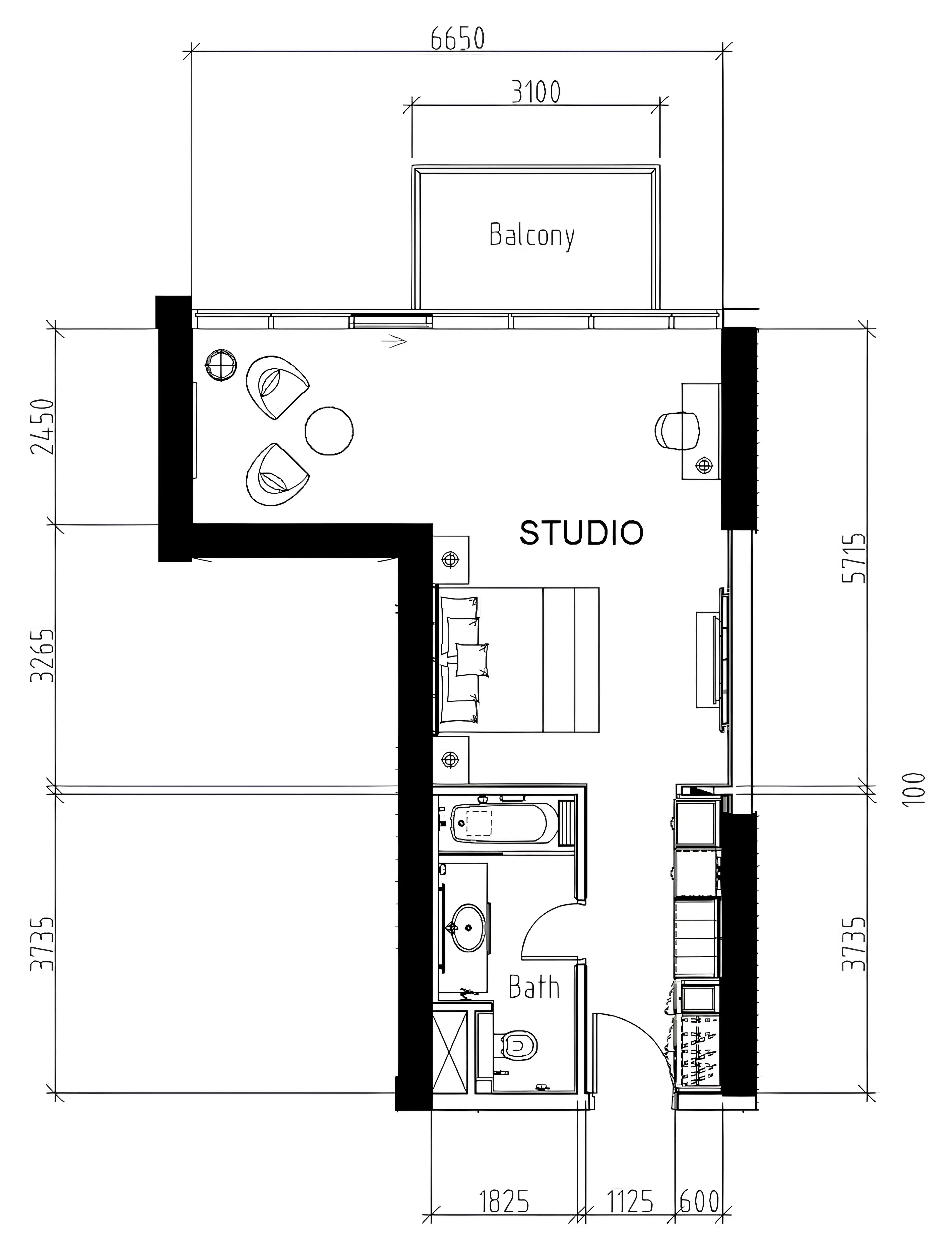 0 bedroom layout