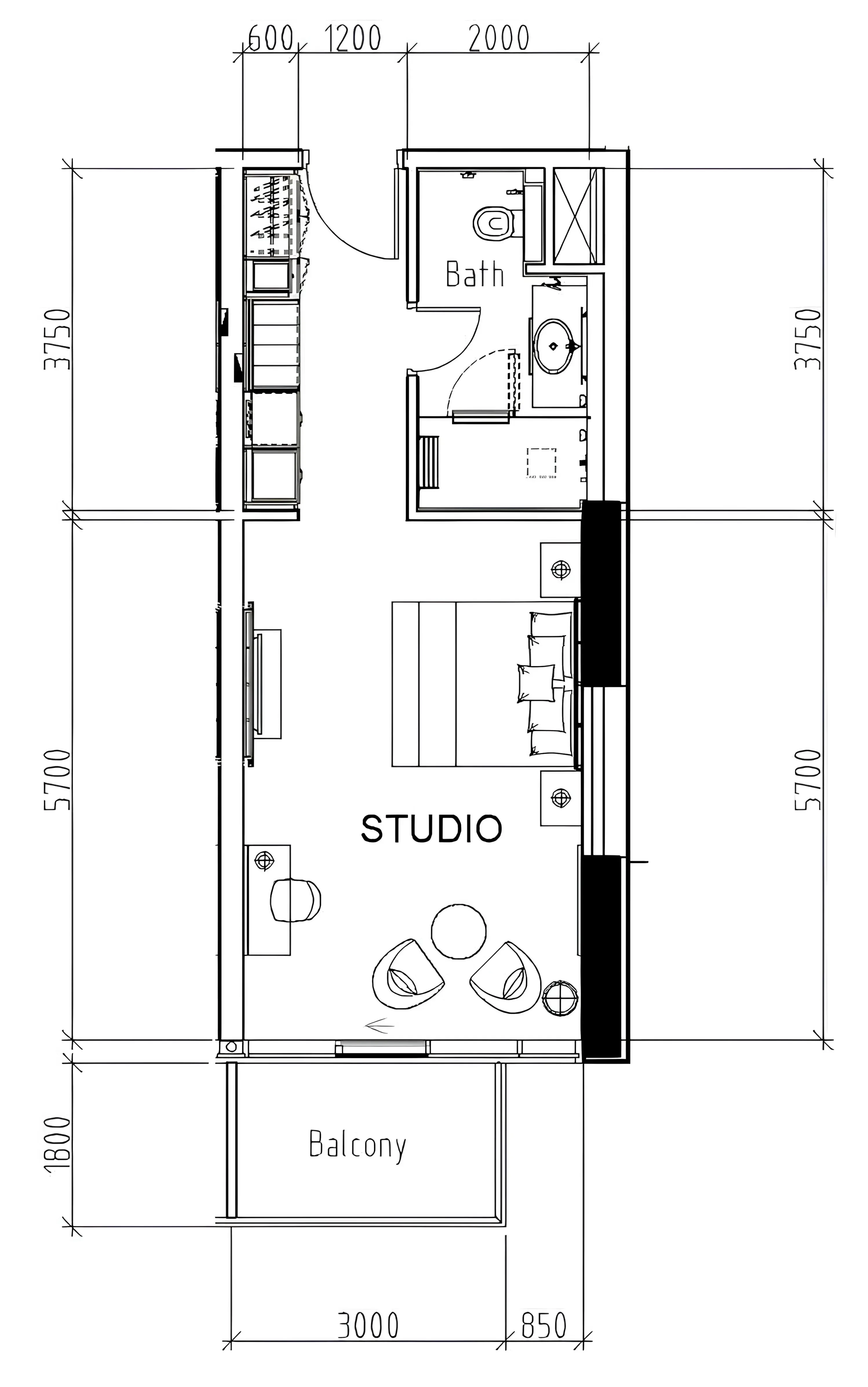 0 bedroom layout