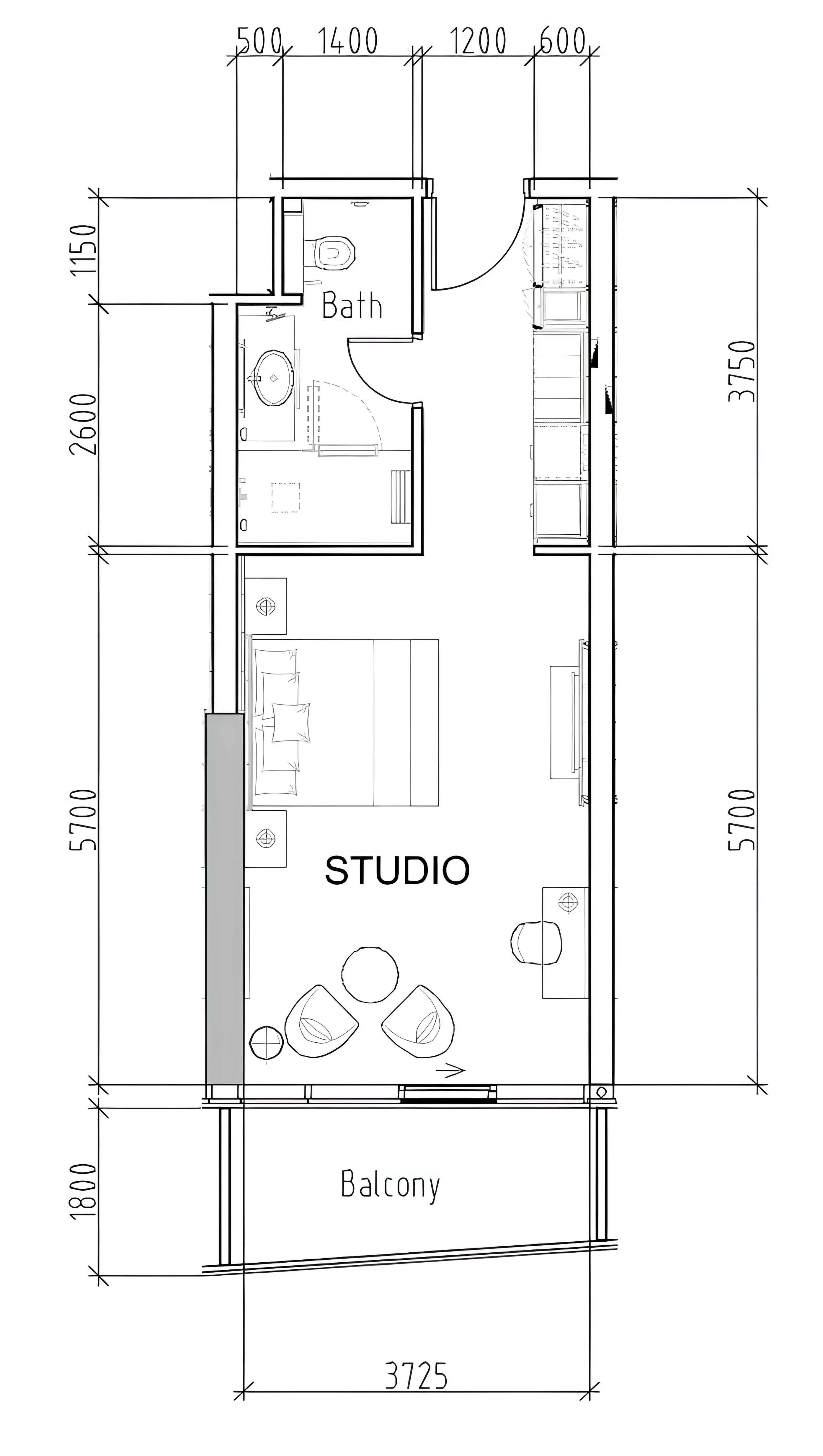 0 bedroom layout