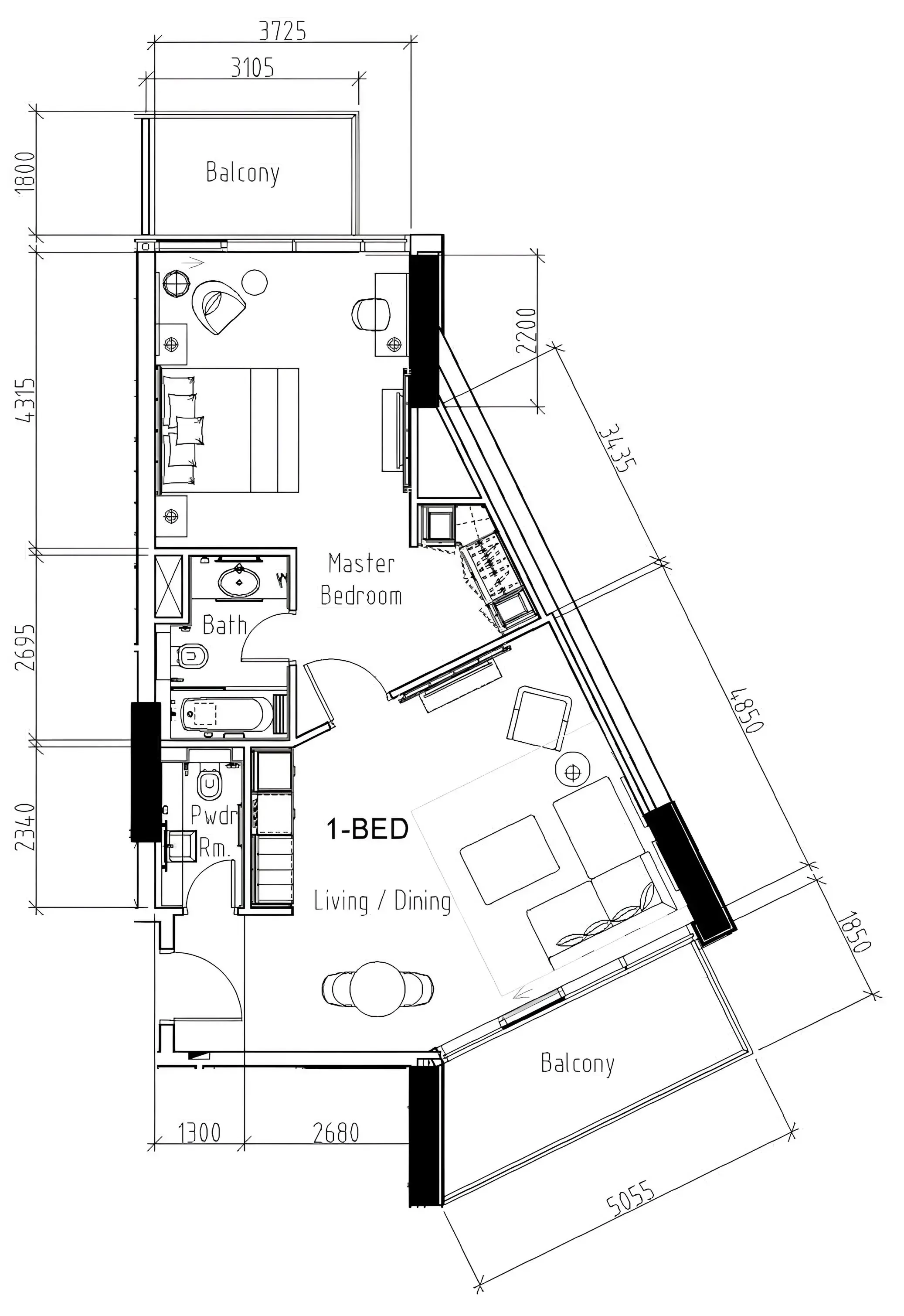 1 bedroom layout