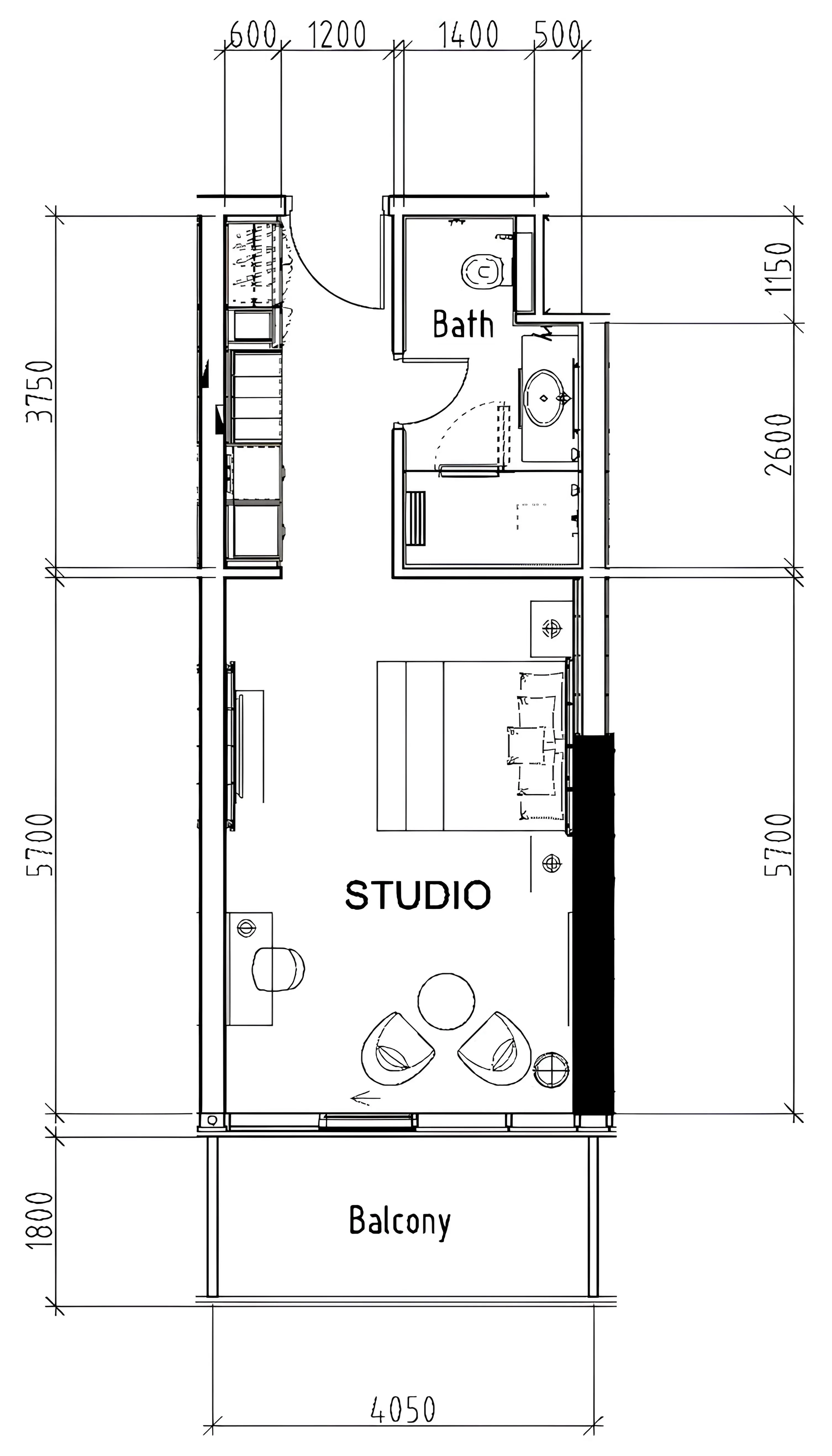 0 bedroom layout