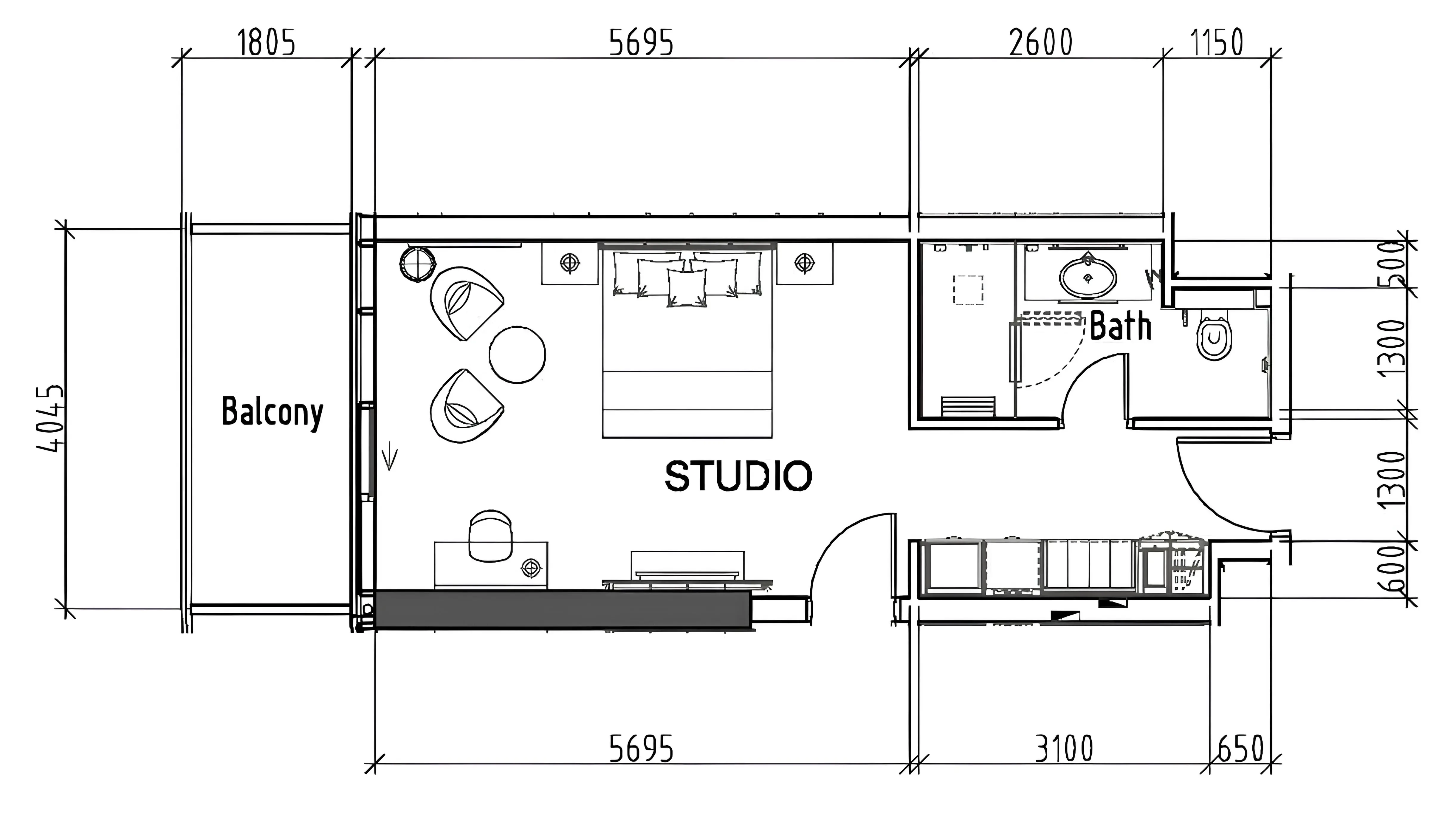 0 bedroom layout