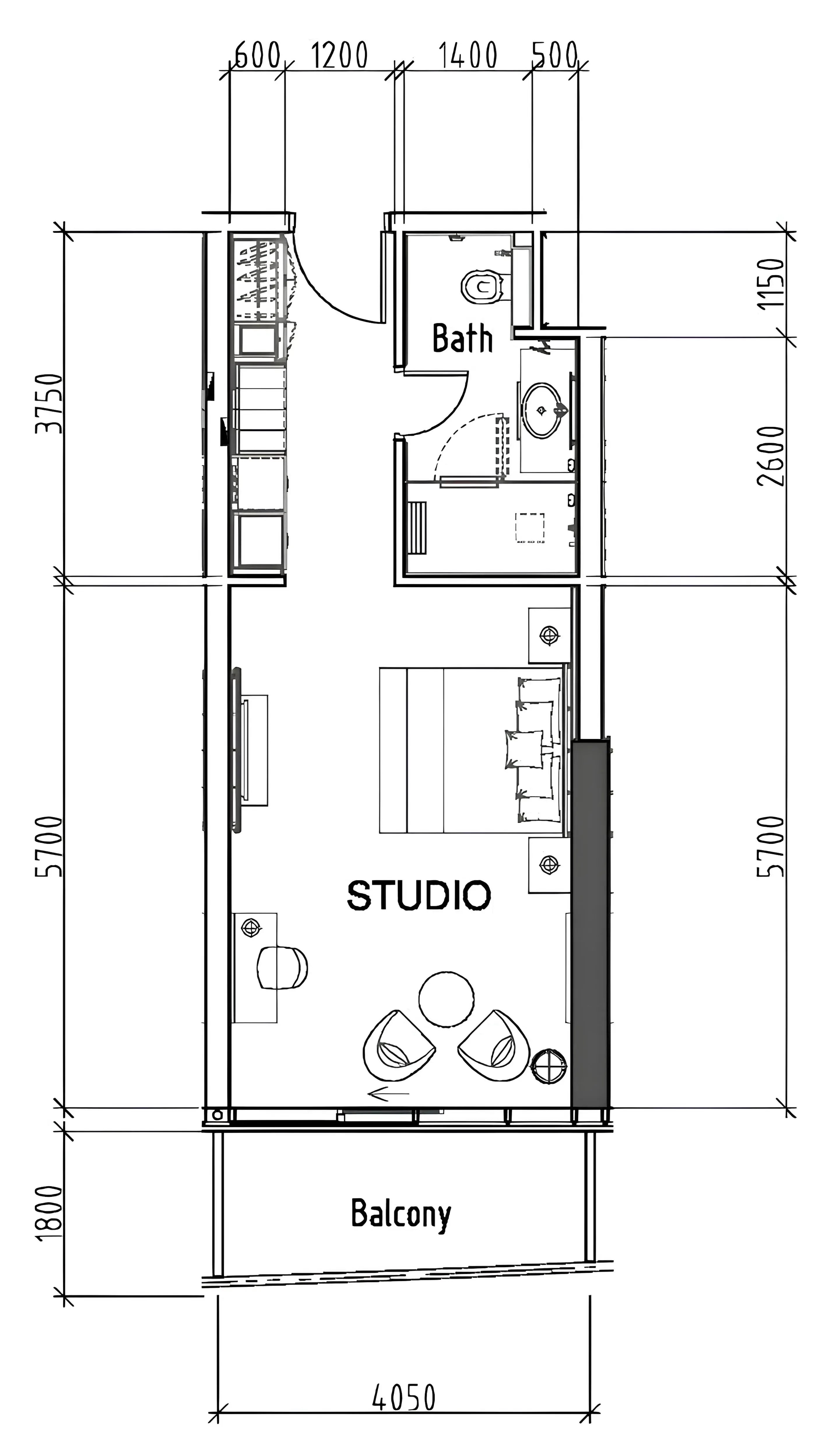 0 bedroom layout