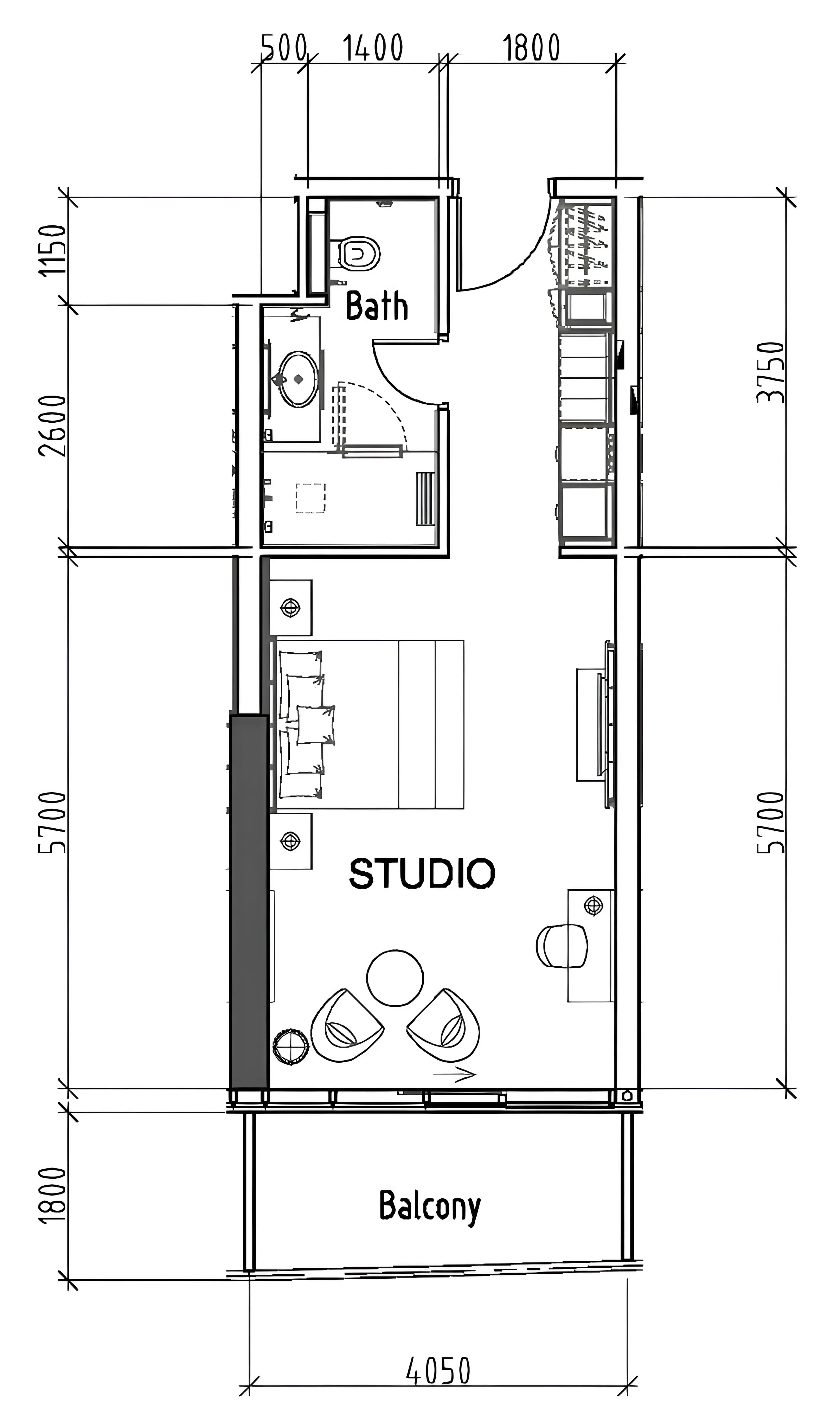 0 bedroom layout