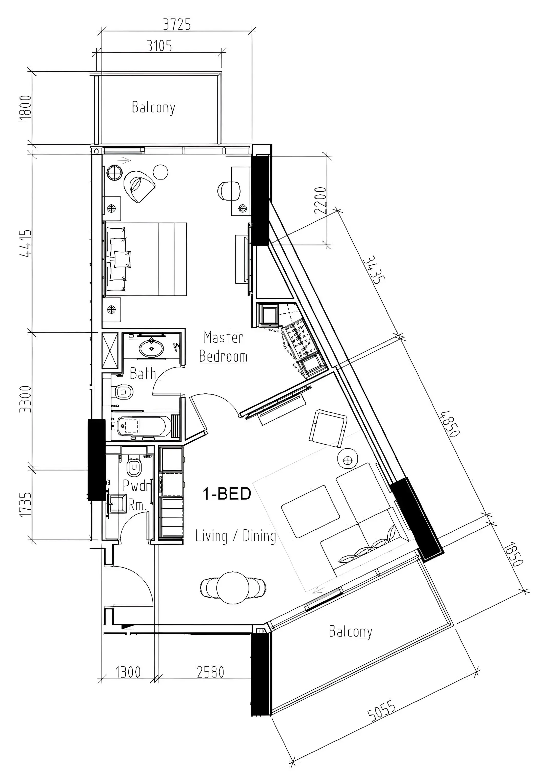 1 bedroom layout