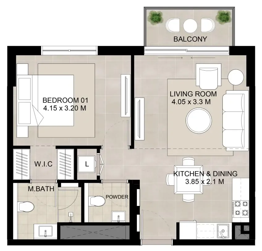 1 bedroom layout