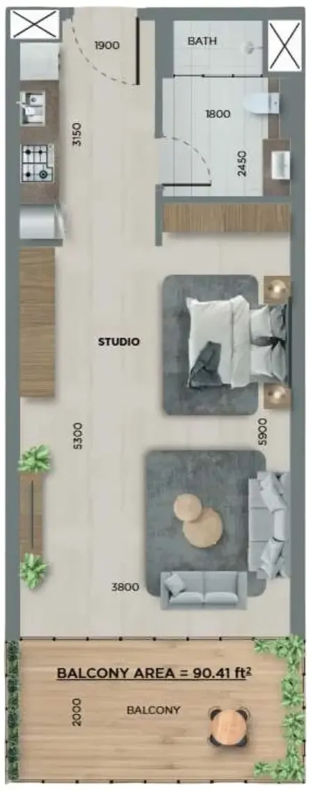 0 bedroom layout