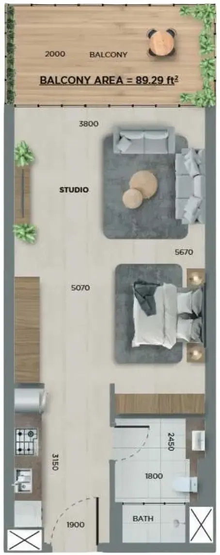 0 bedroom layout