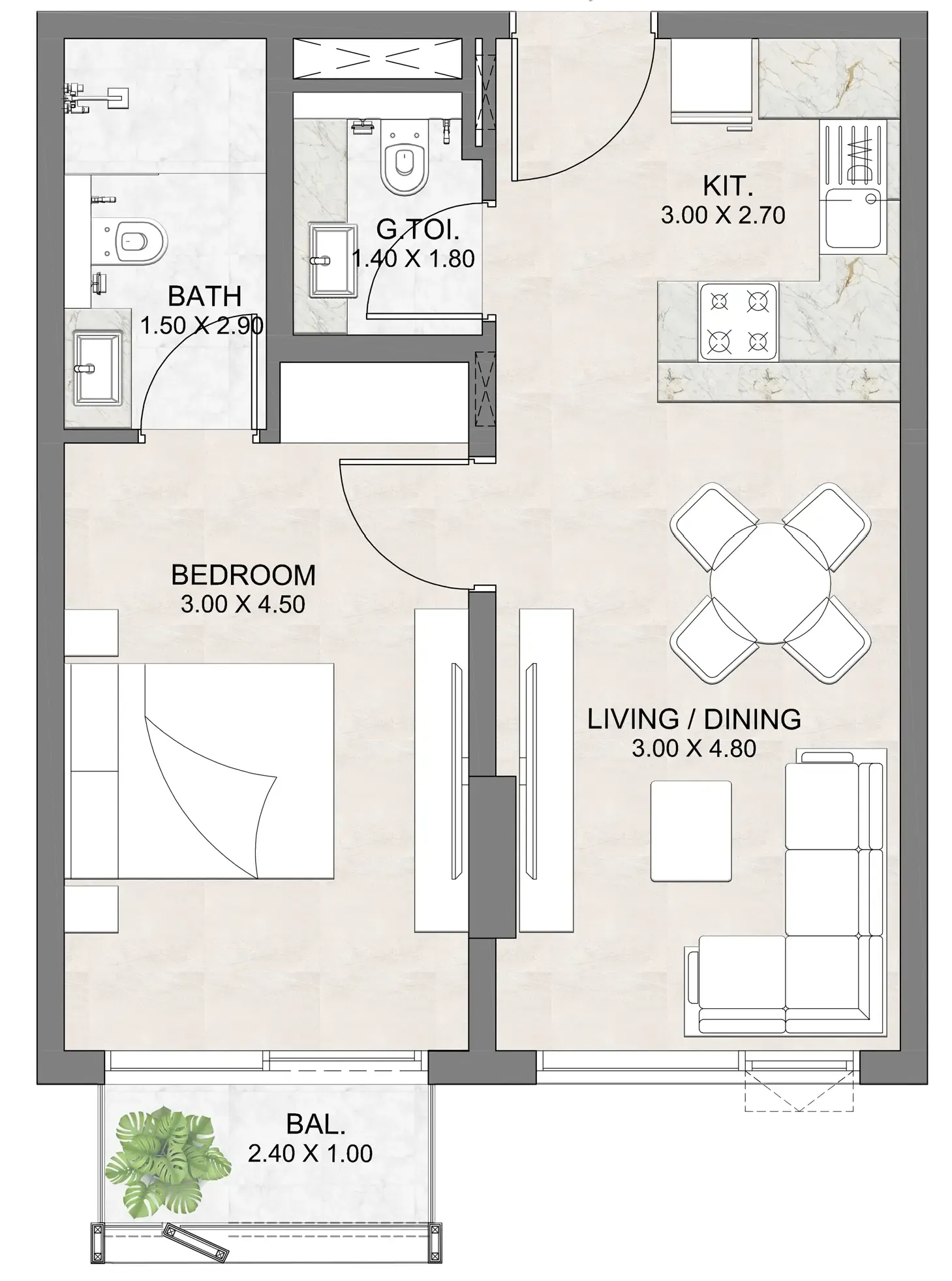 1 bedroom layout