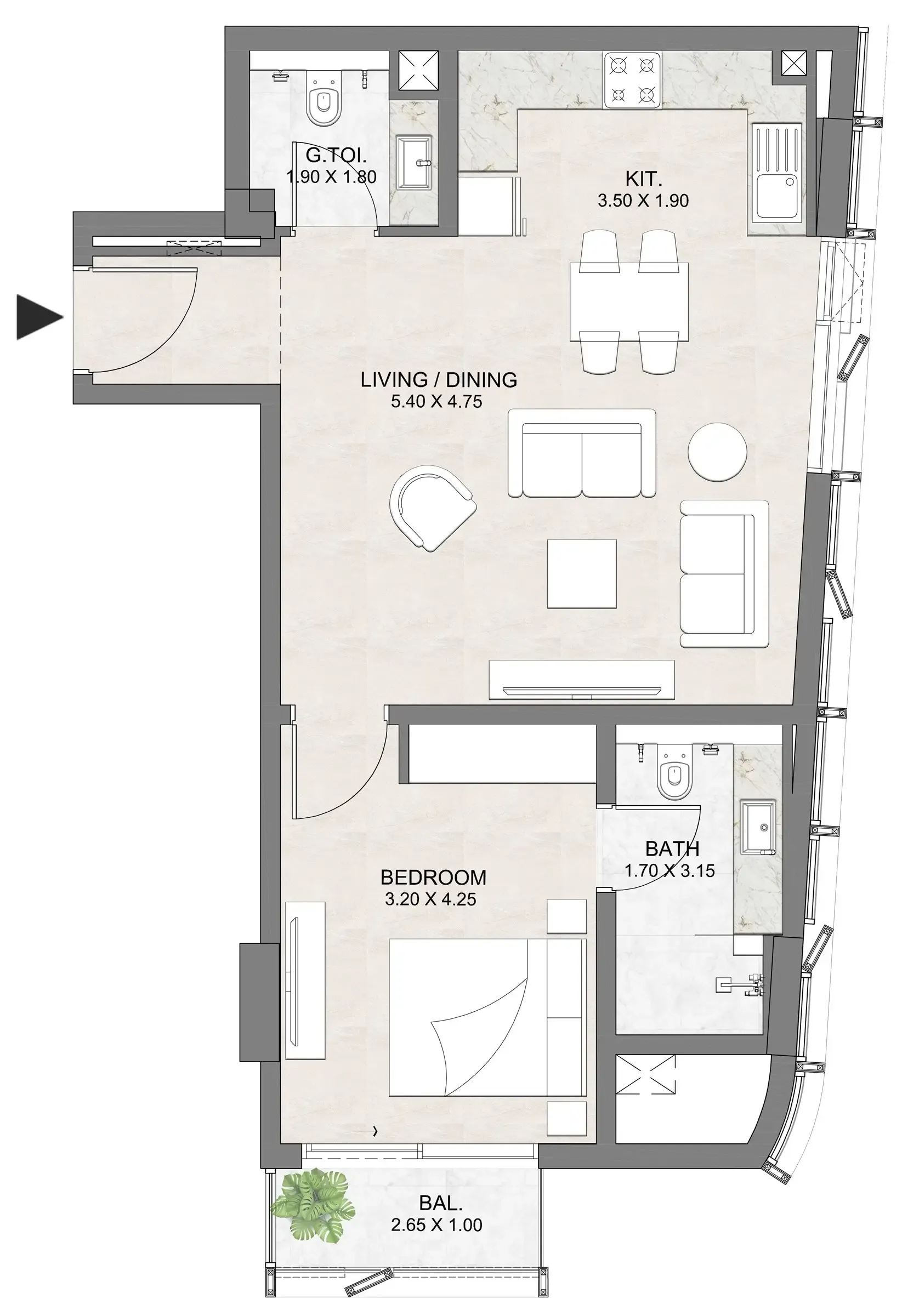 1 bedroom layout