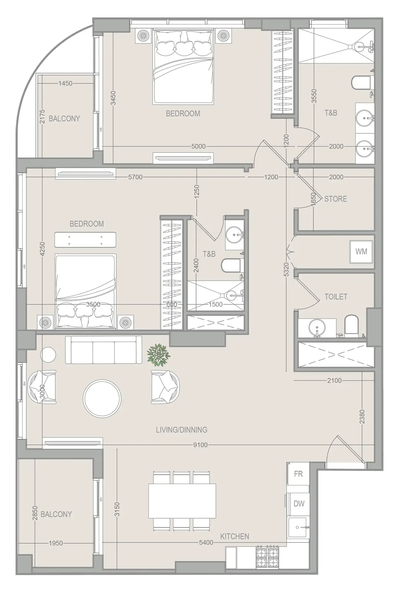 2 bedroom layout