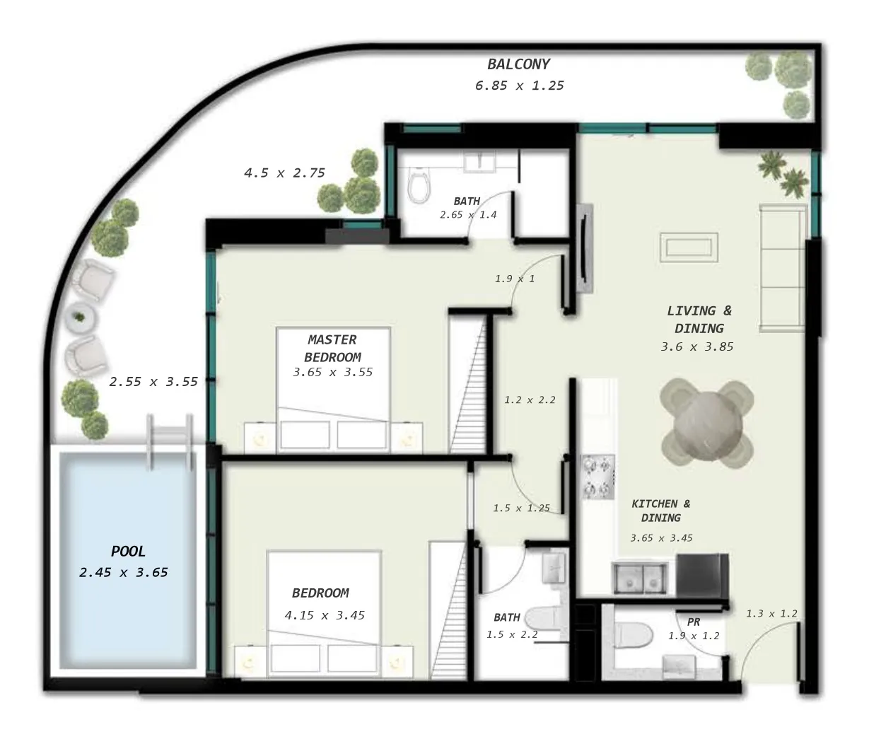 2 bedroom layout