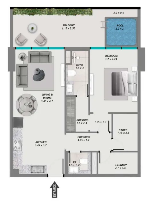 1 bedroom layout