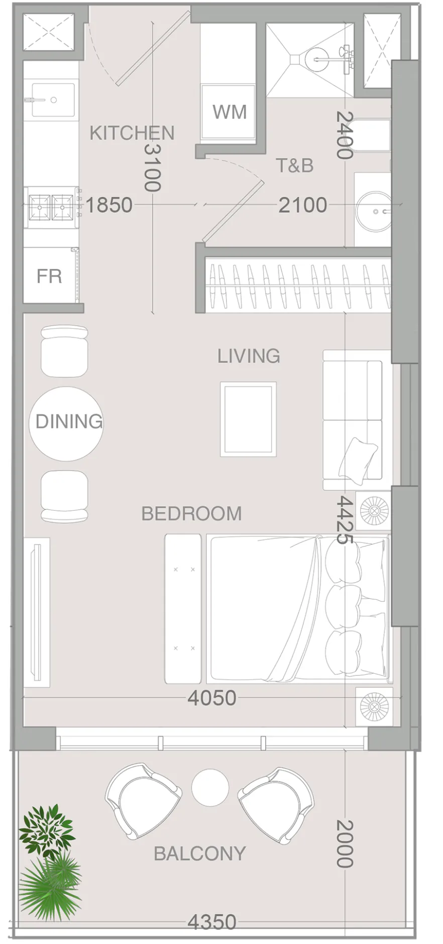 0 bedroom layout