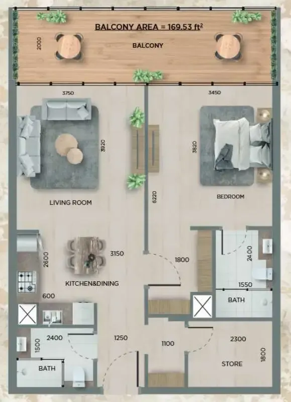 1 bedroom layout
