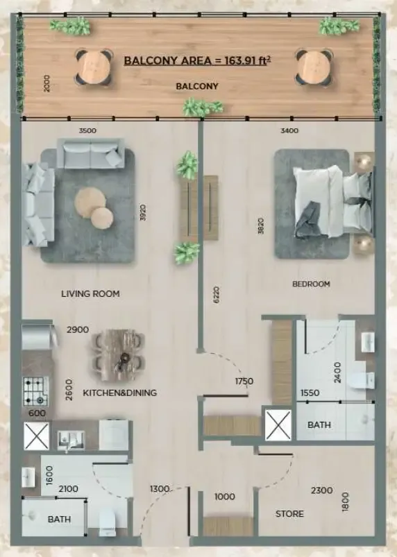 1 bedroom layout