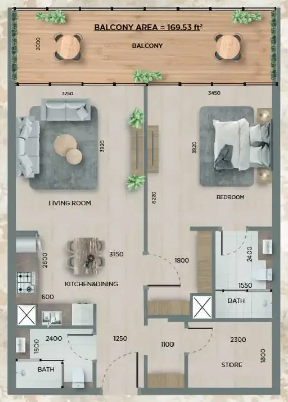 1 bedroom layout