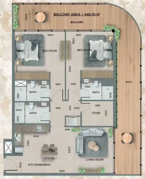 2 bedroom layout