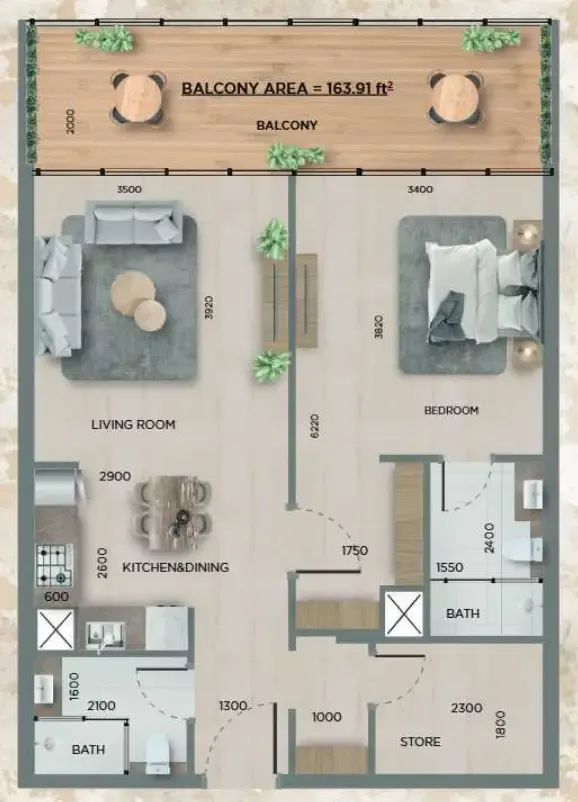 1 bedroom layout