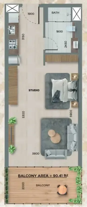0 bedroom layout