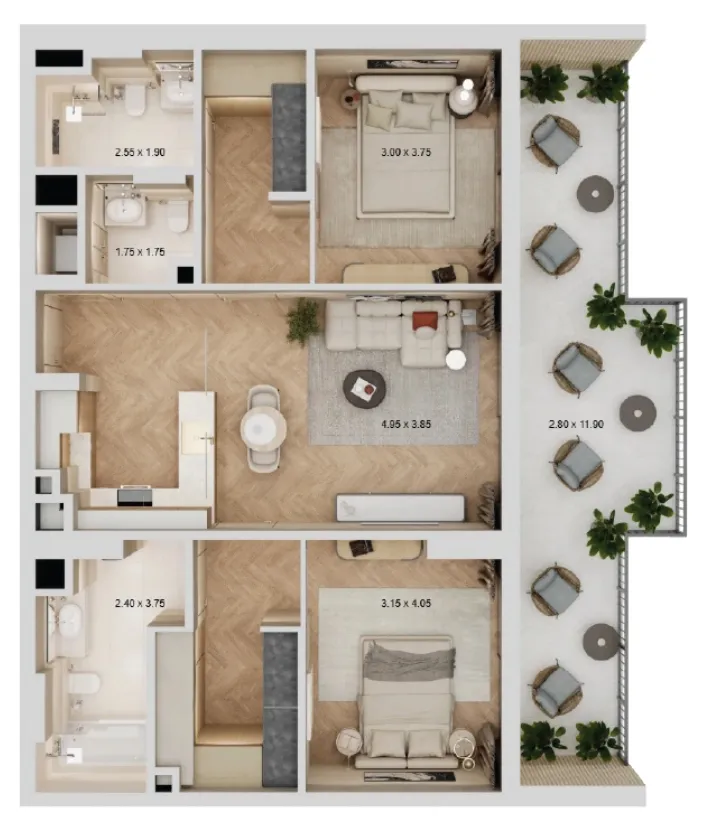 2 bedroom layout