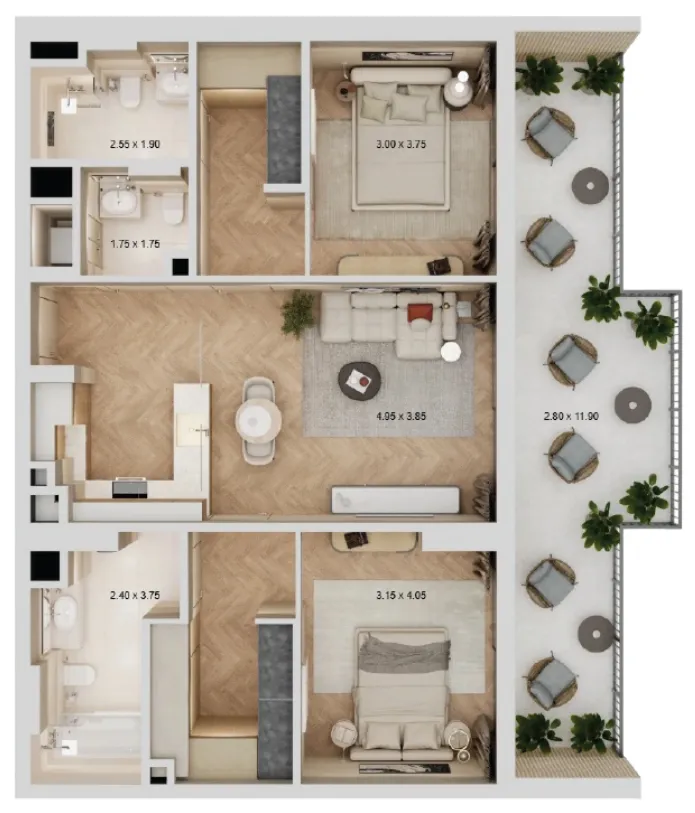 2 bedroom layout