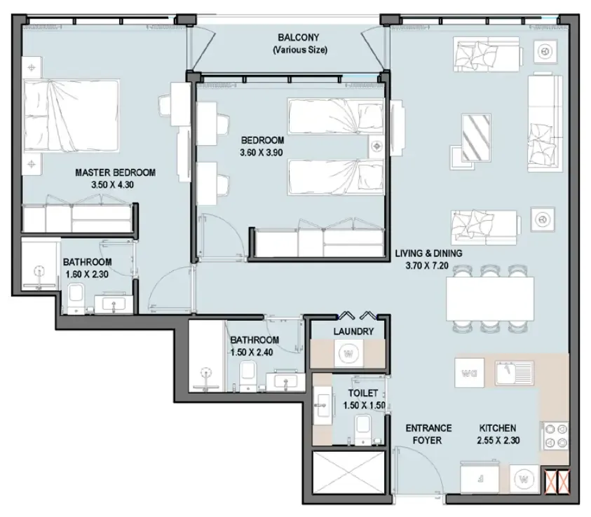 2 bedroom layout