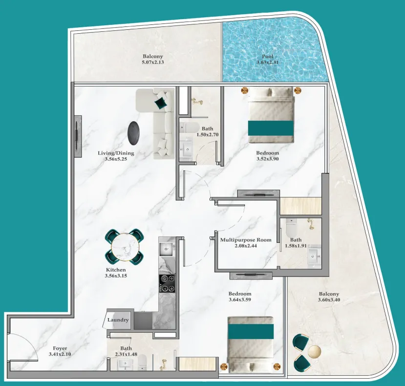 2 bedroom layout