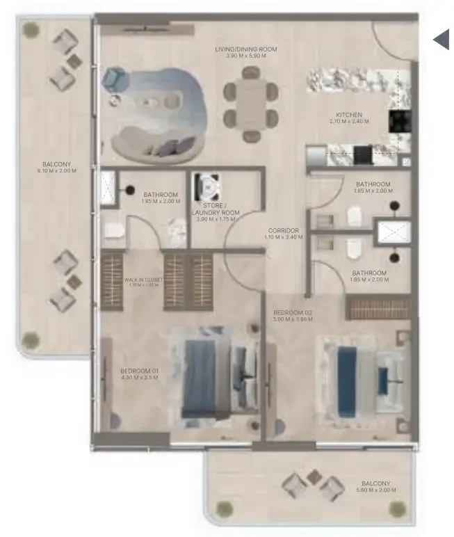 2 bedroom layout