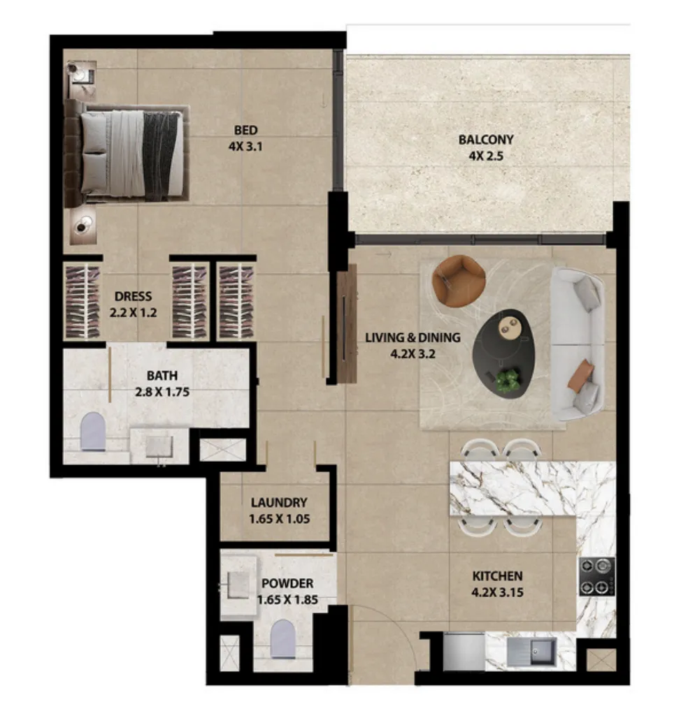 1 bedroom layout