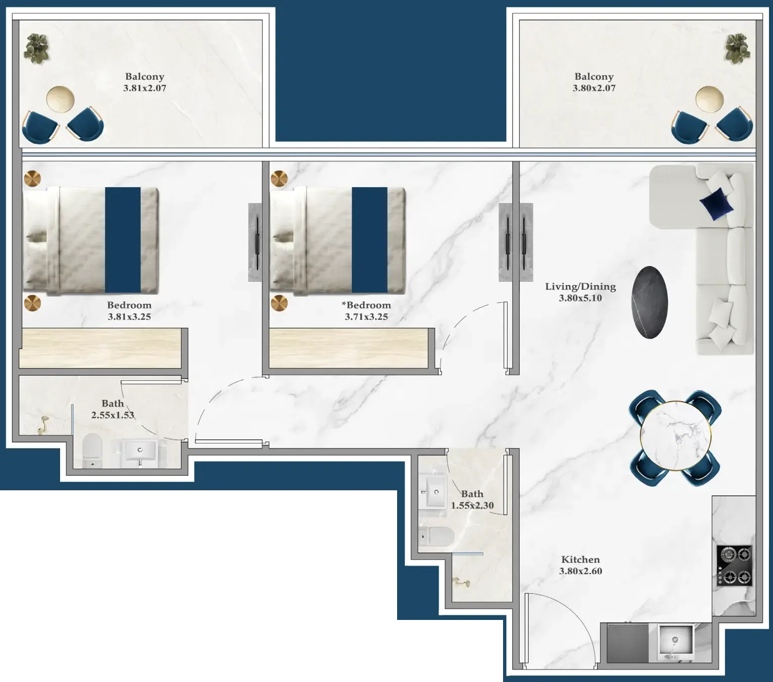 2 bedroom layout