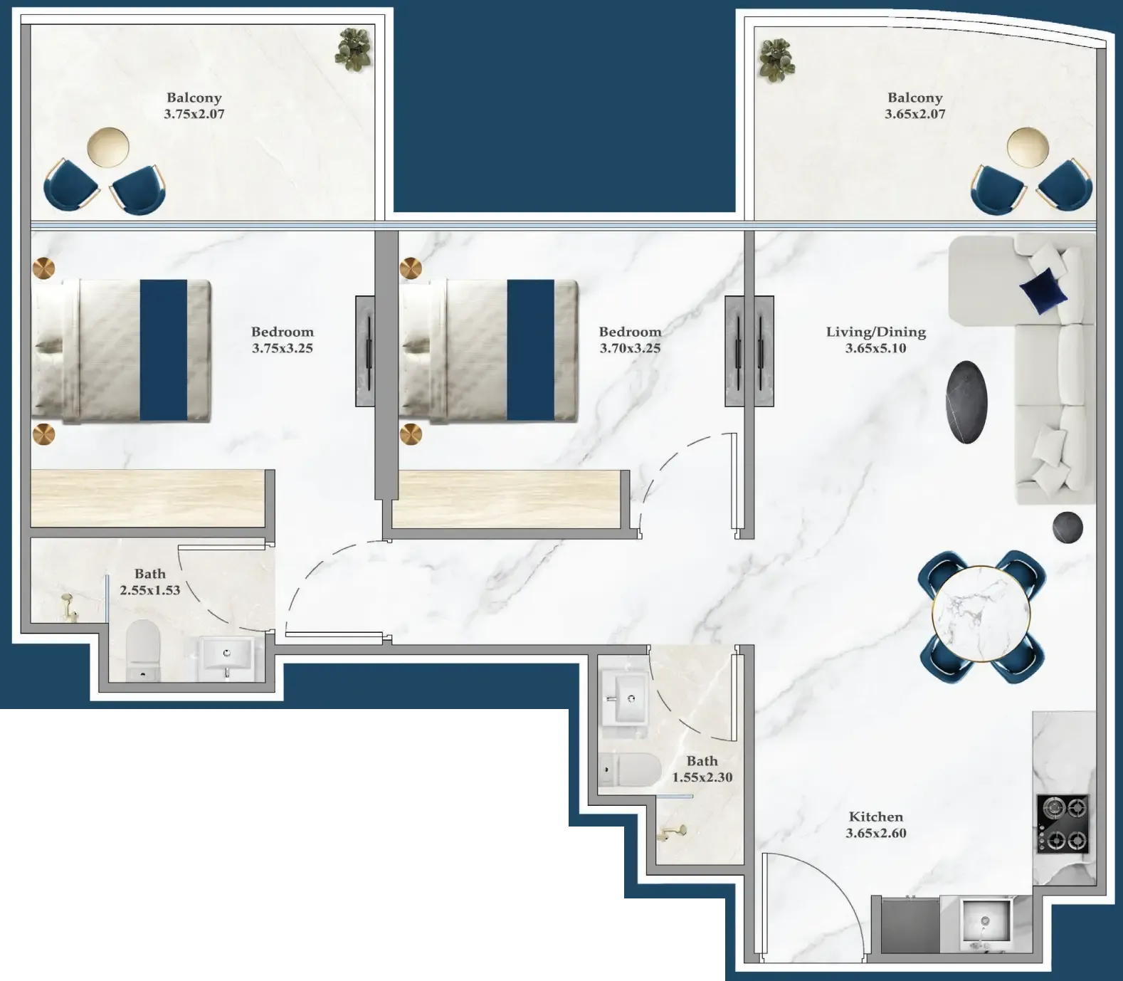 2 bedroom layout
