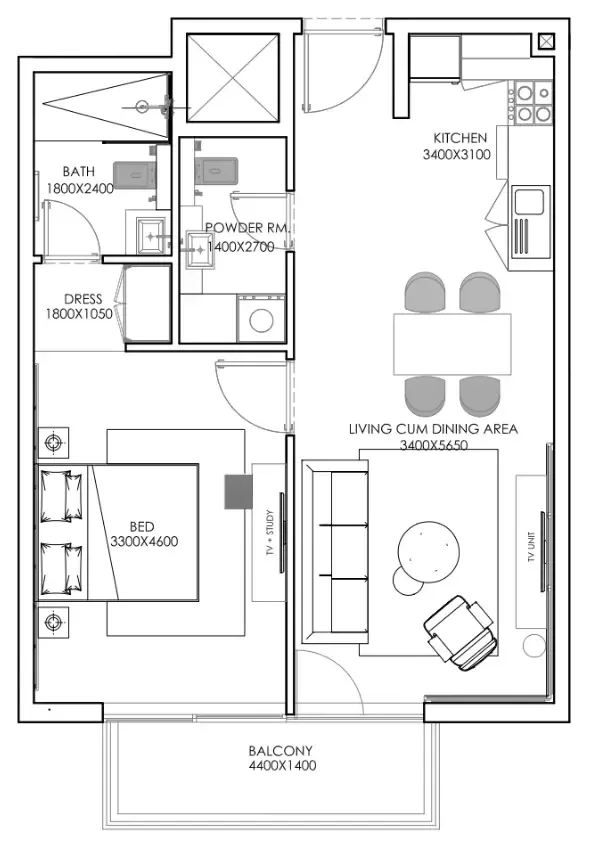1 bedroom layout