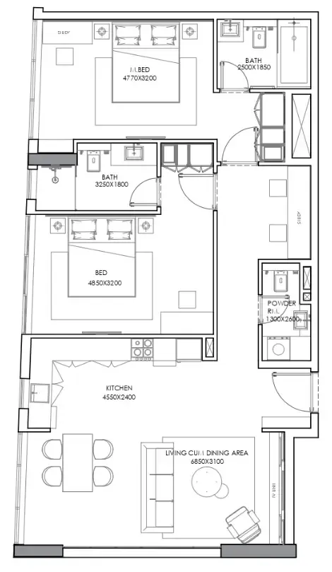 2 bedroom layout
