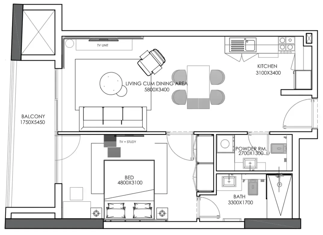 1 bedroom layout