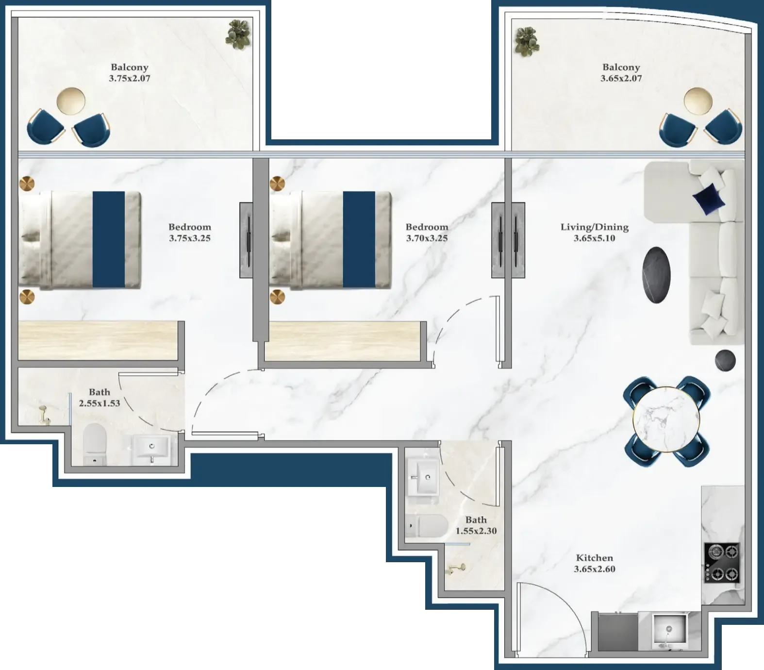 2 bedroom layout