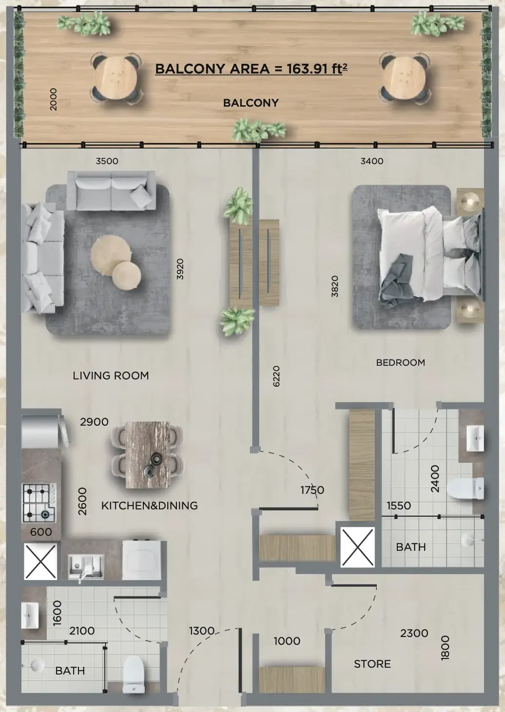 1 bedroom layout