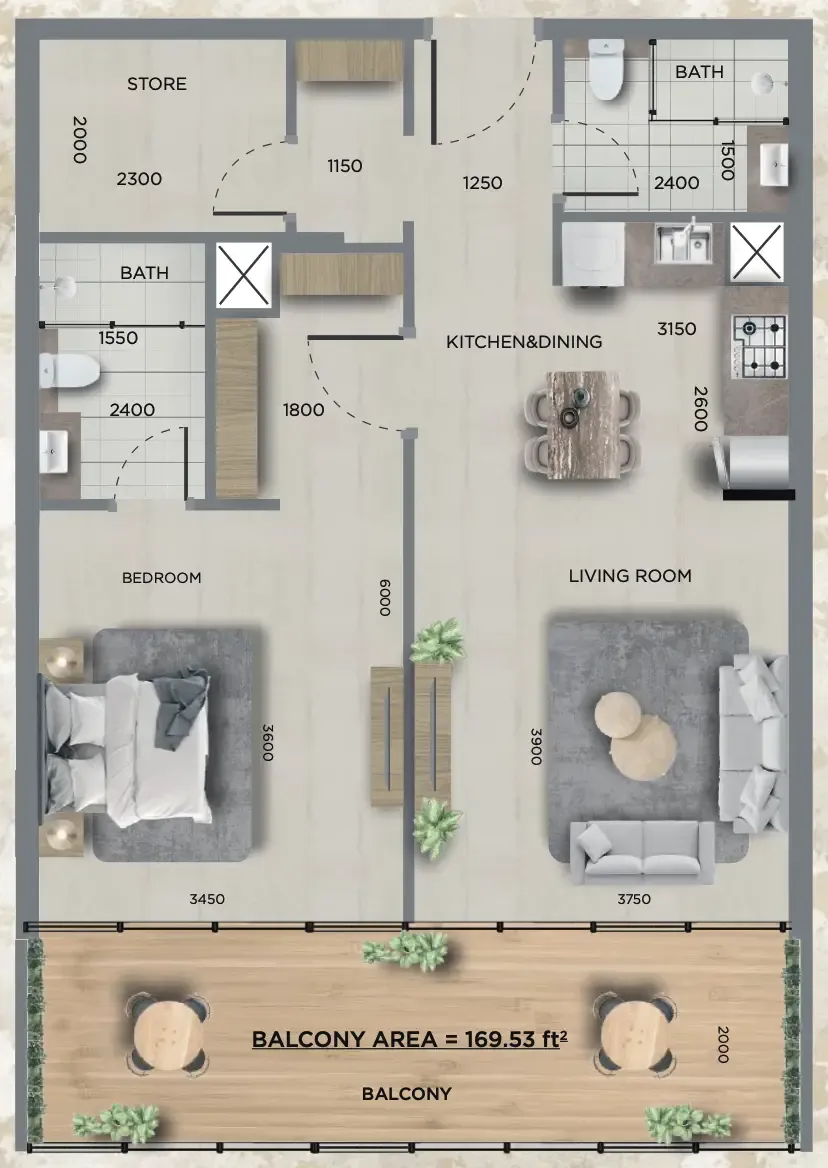1 bedroom layout