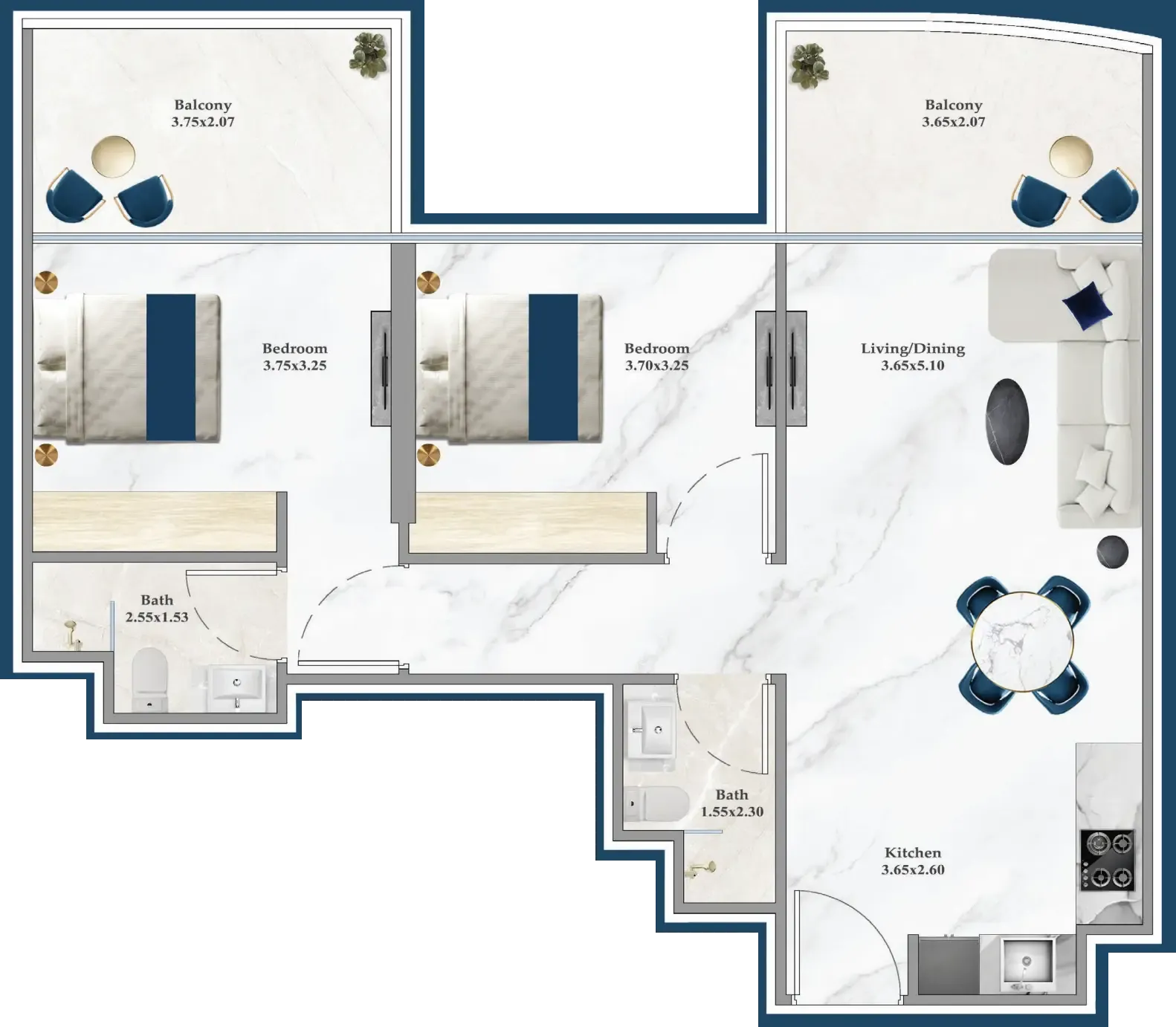 2 bedroom layout