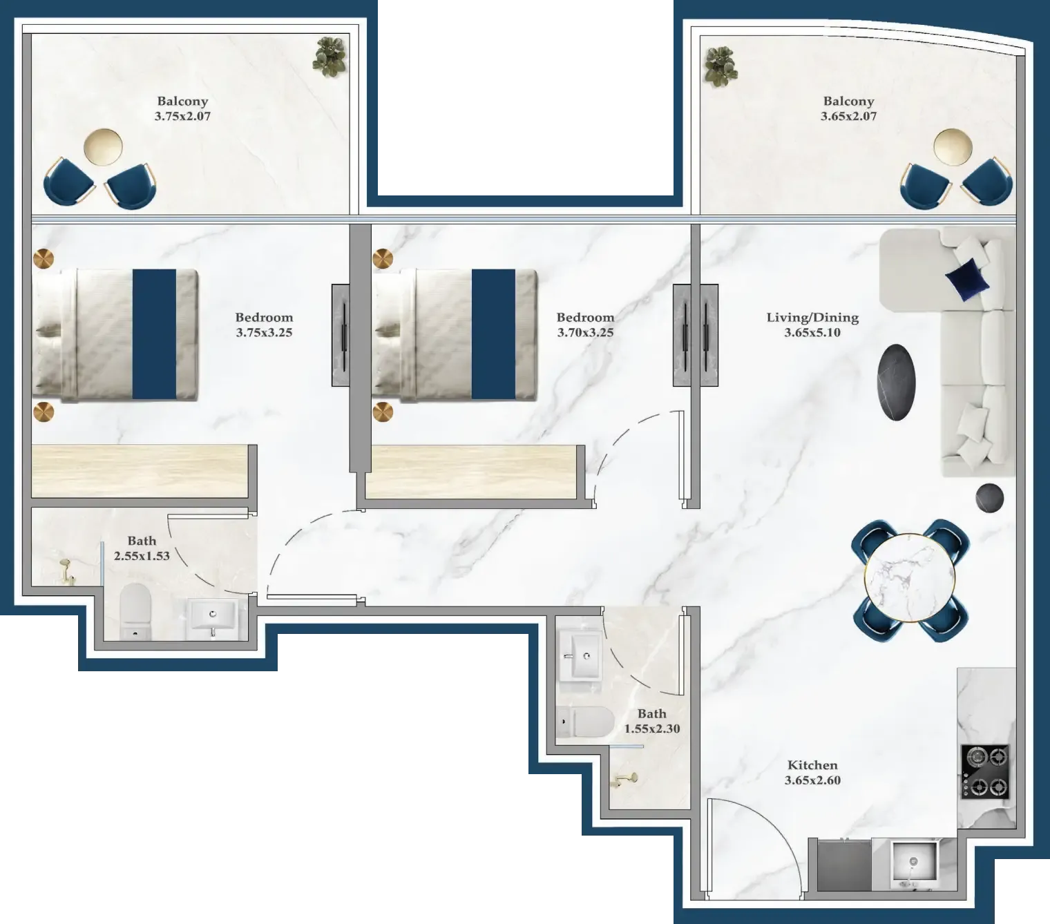 2 bedroom layout