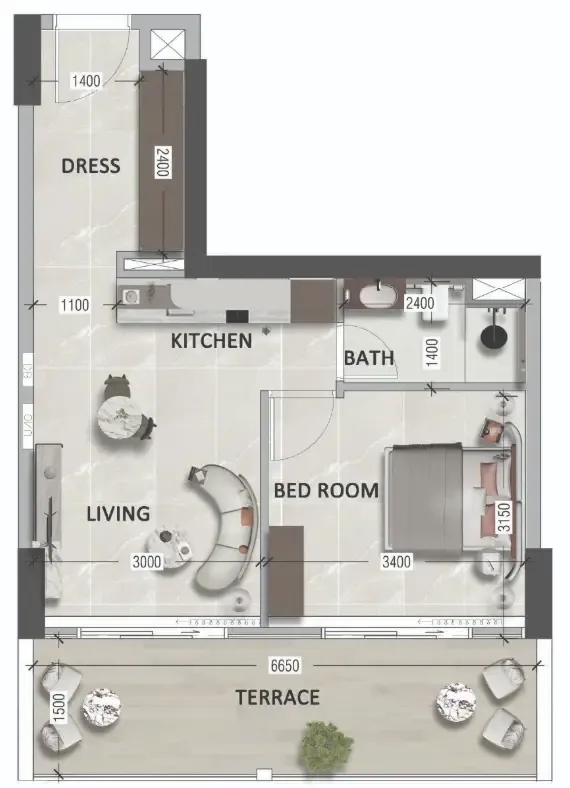 1 bedroom layout