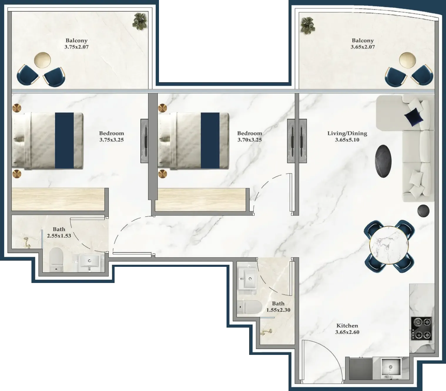 2 bedroom layout