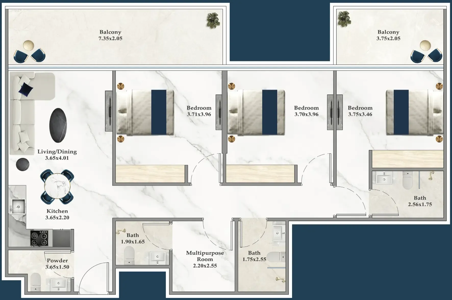 3 bedroom layout