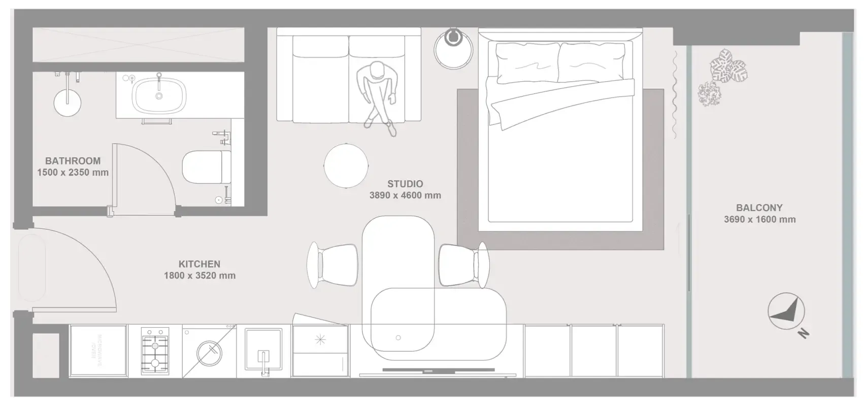 0 bedroom layout