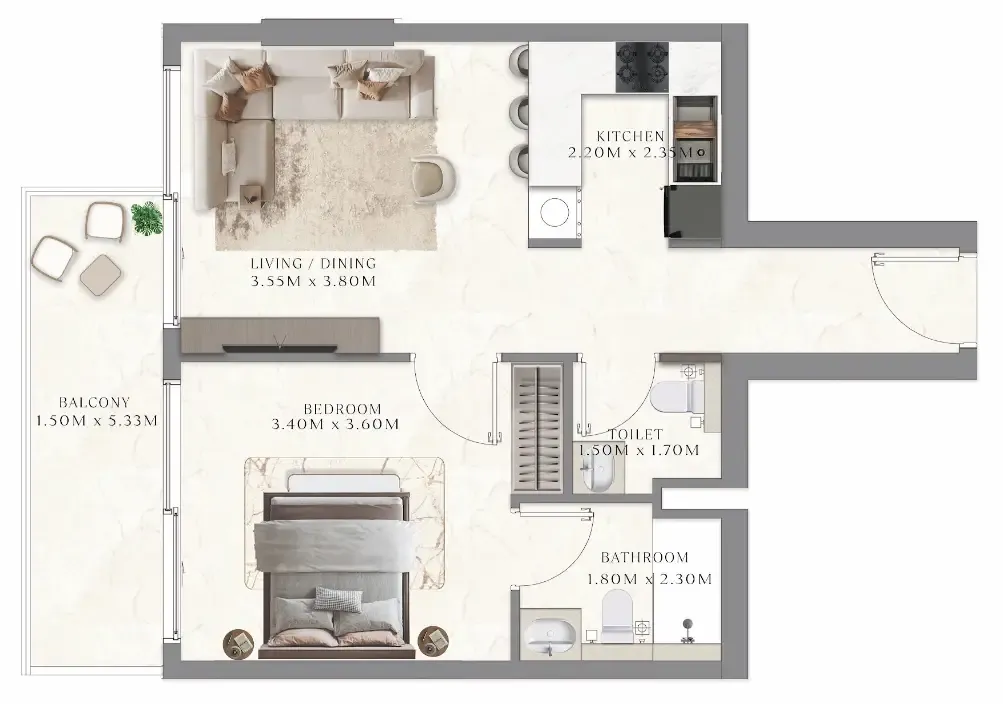 1 bedroom layout