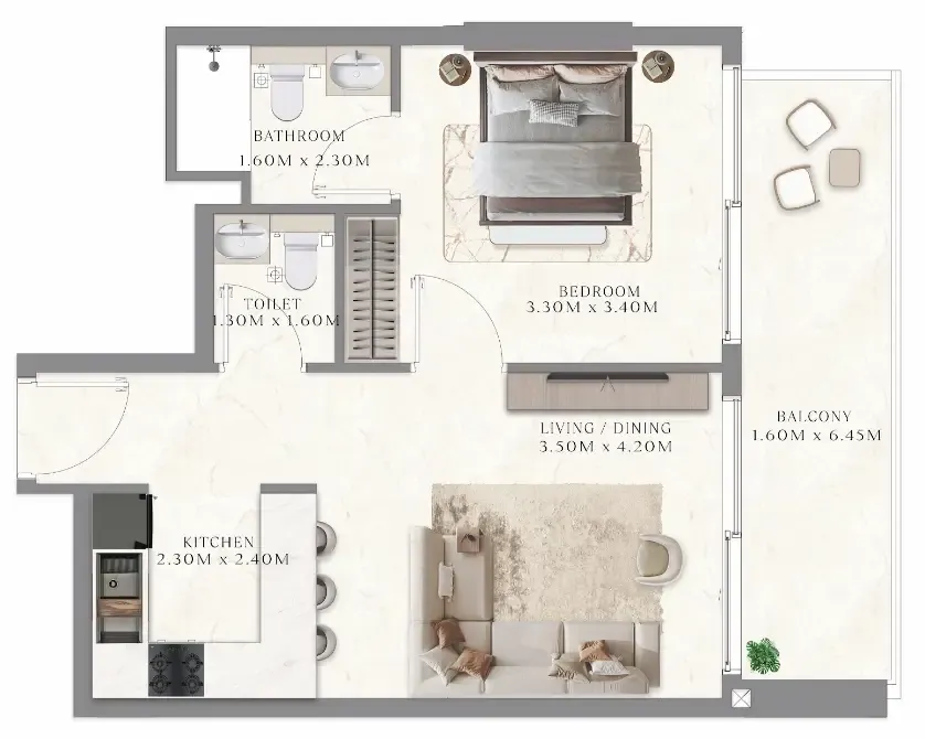 1 bedroom layout