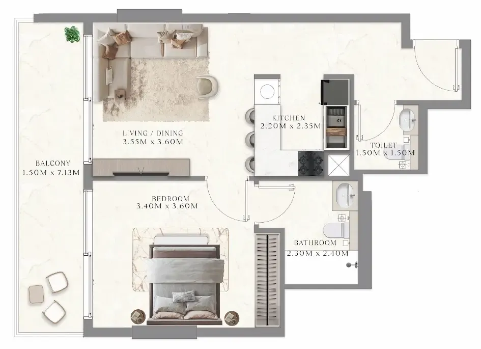 1 bedroom layout