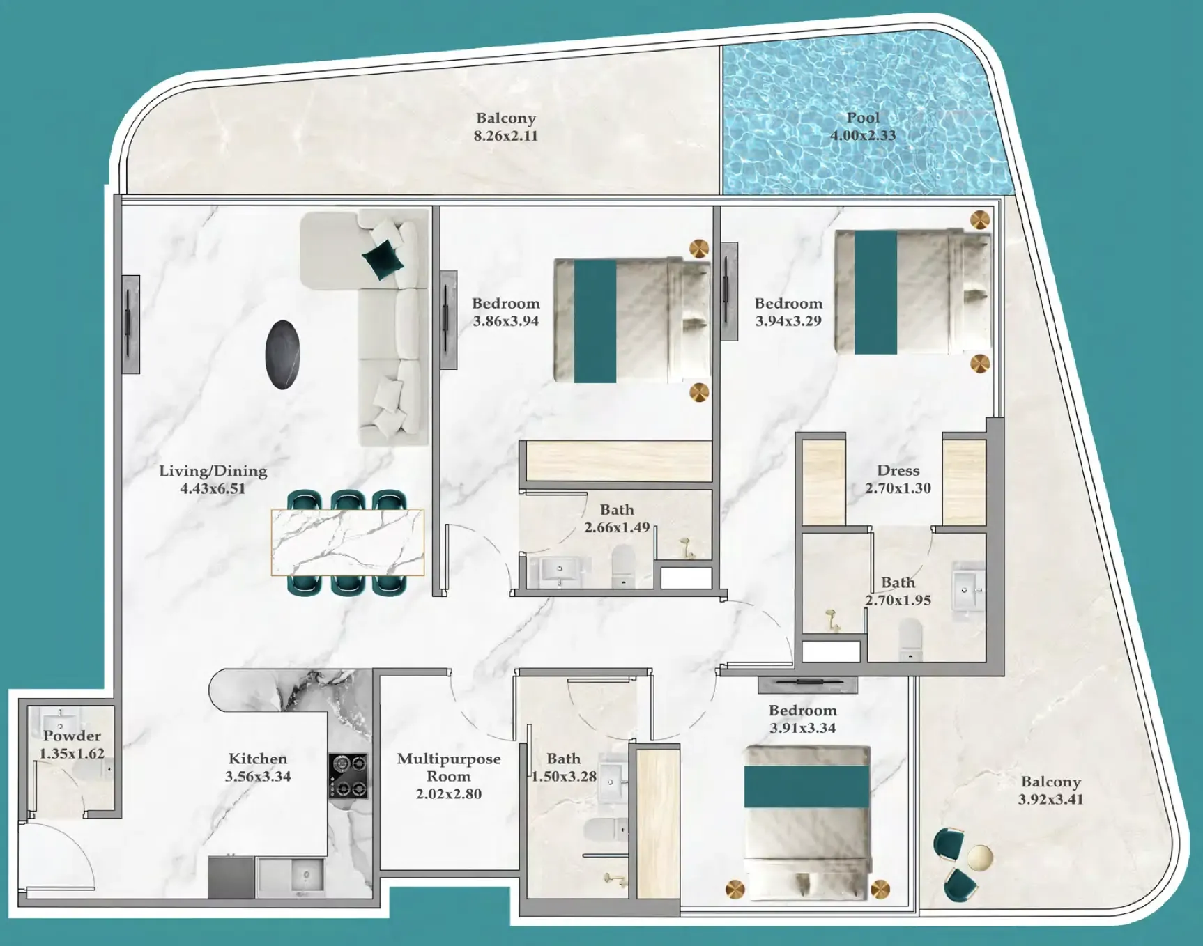 3 bedroom layout