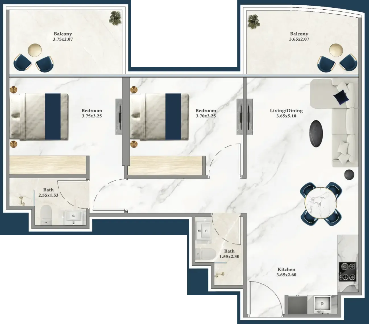 2 bedroom layout