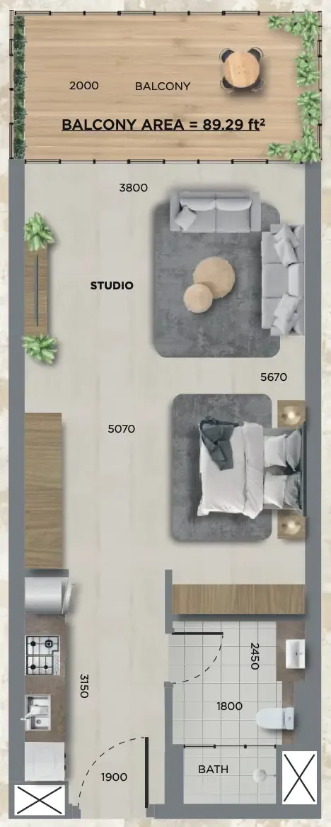 0 bedroom layout